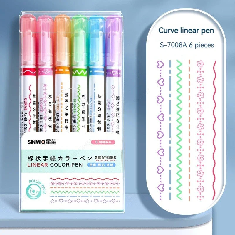 Floral Line Highlighter Set - Kawaii 6-Piece Markers