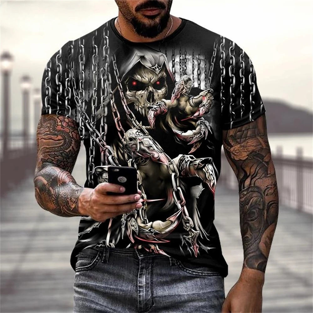 T-Shirt Crâne 3D Vintage Hip Hop Été Décontracté