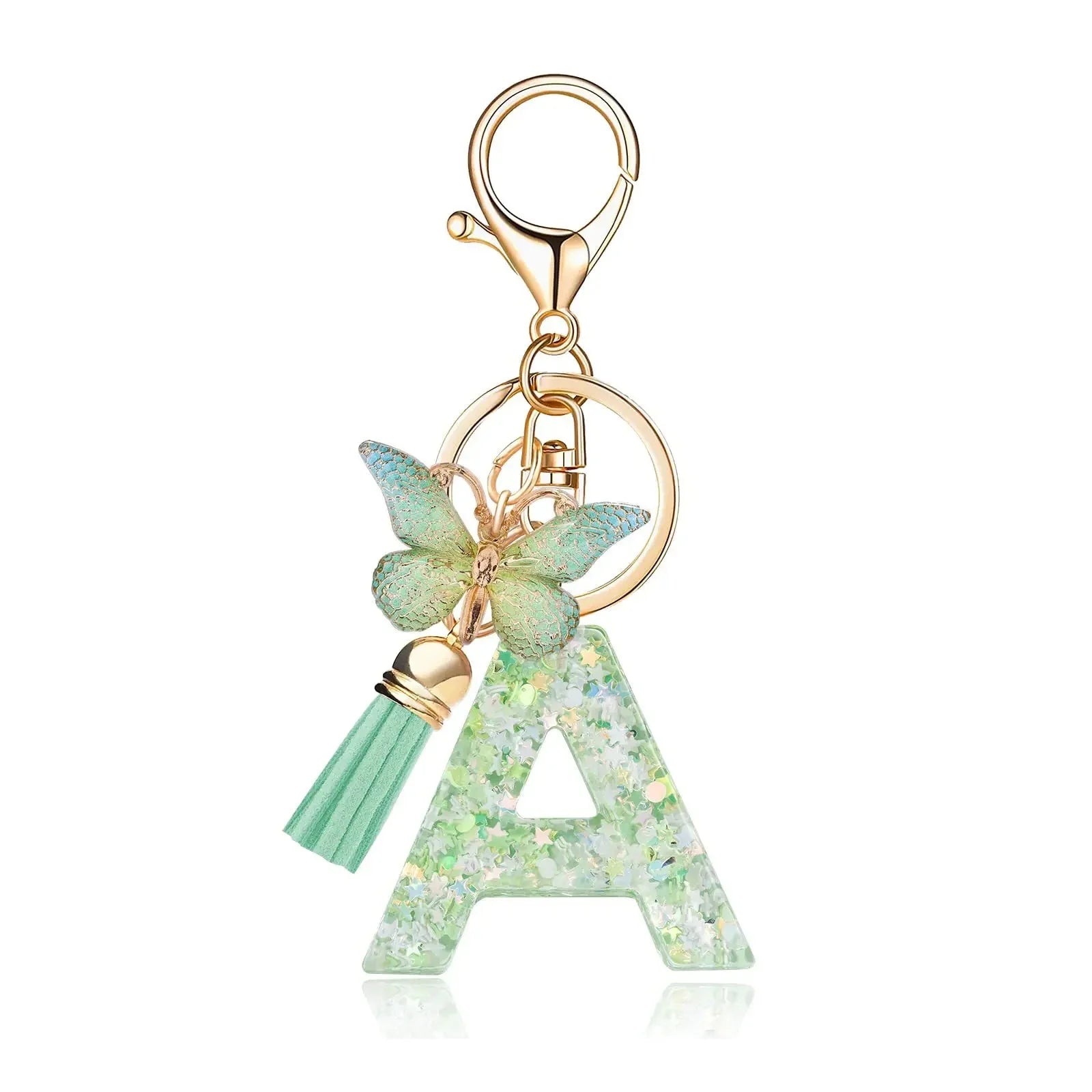 Green Butterfly Resin Keychain - Chic Gift Accessory