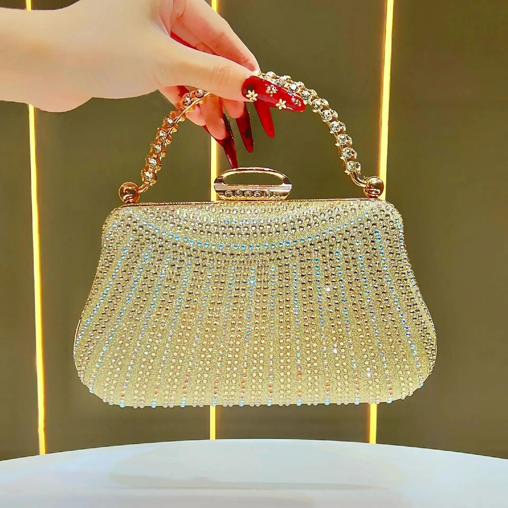 Diamond Chic: Elegant Evening Clutch with Phone Pocket