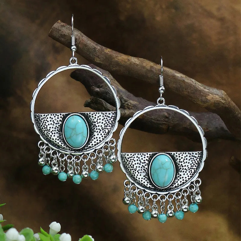 Boho Blue Stone Geometric Earrings for Women