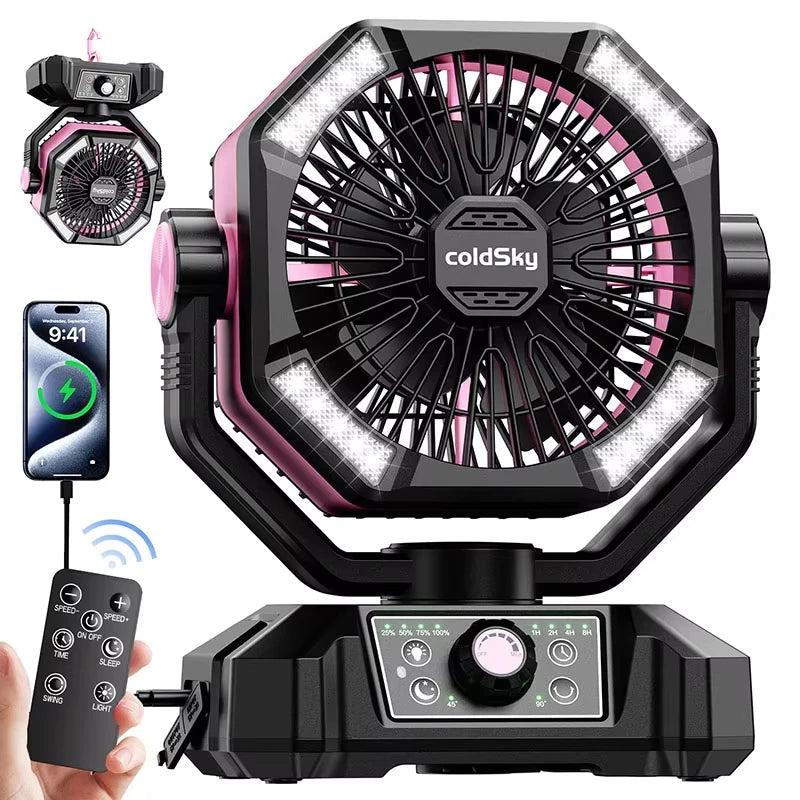 ColdSky BreezePro: 8-Speed Fan & LED Light Combo