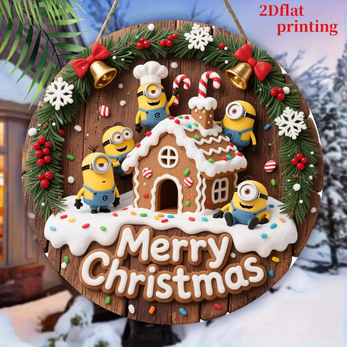 Panneau Noël Minions en bois pour déco festive