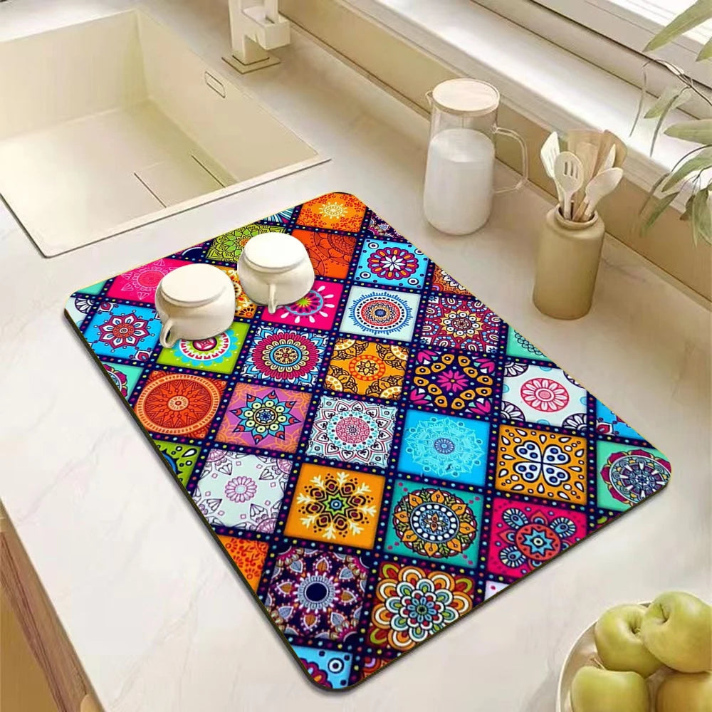 Mandala Kitchen Drying Mat - Eco-Friendly & Non-Slip