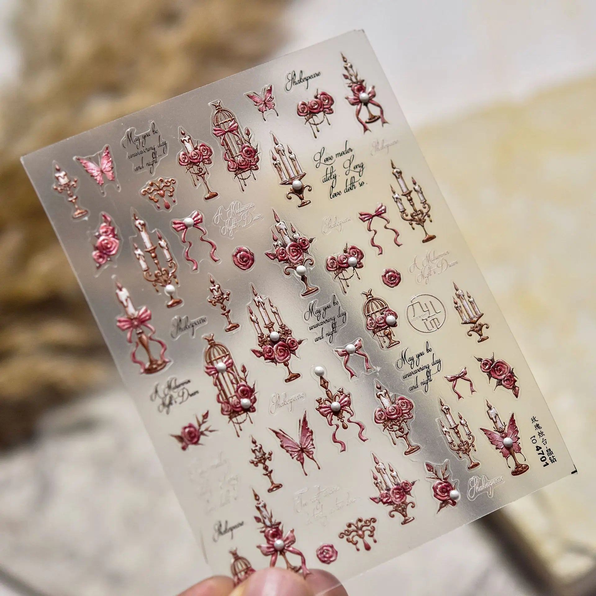 Autocollants Kawaii 5D Jasmin Pailleté pour Ongles