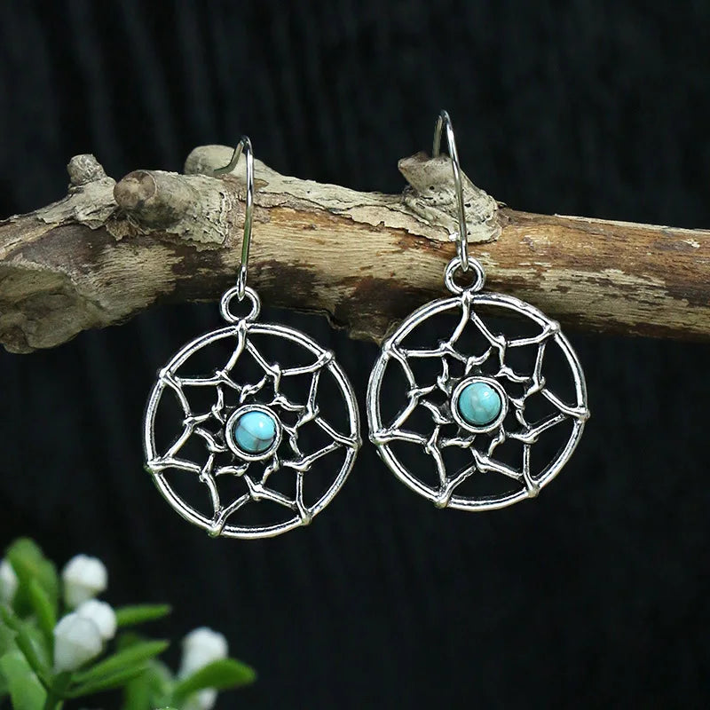 Boho Blue Stone Geometric Earrings for Women