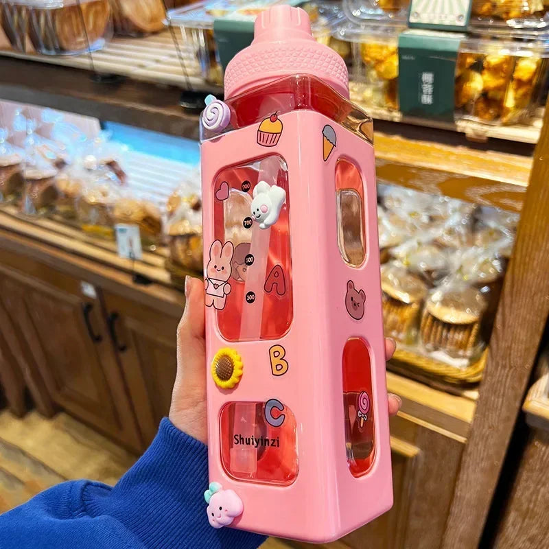 Bouteille Kawaii Pastel Portable 700/900ml avec Paille
