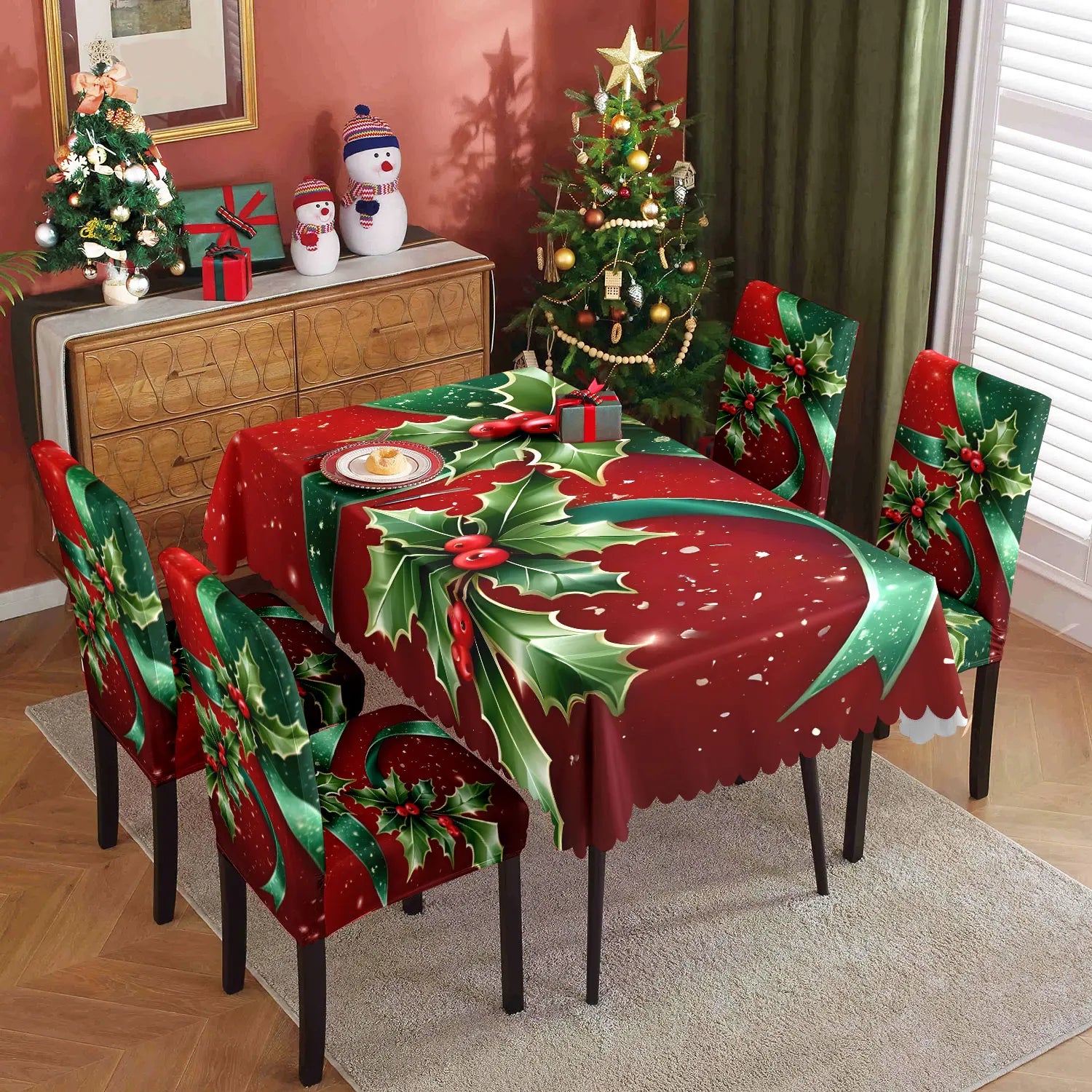 Ensemble Nappe & Housses Noël Déco Maison Festive