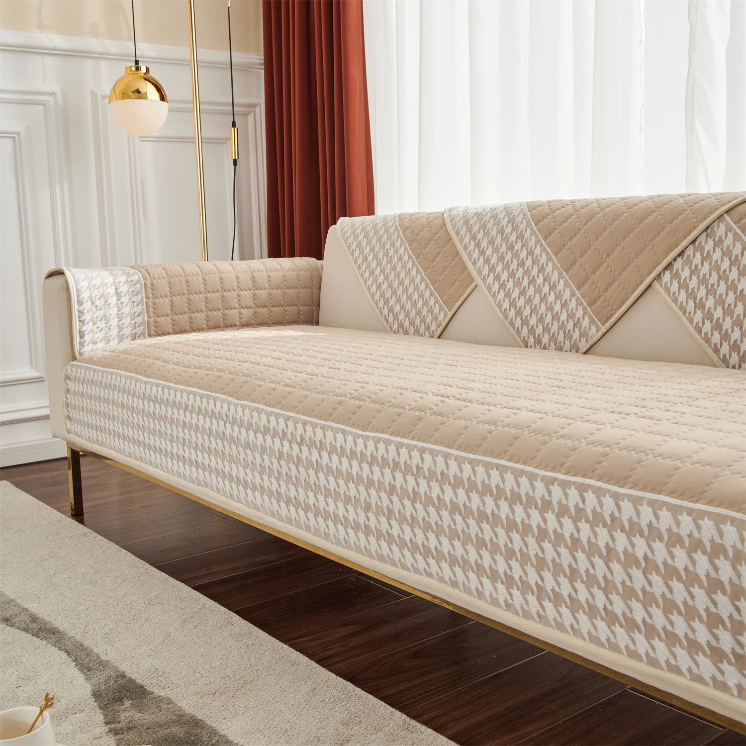 Housse Canapé Pied-de-poule Antidérapante Chic