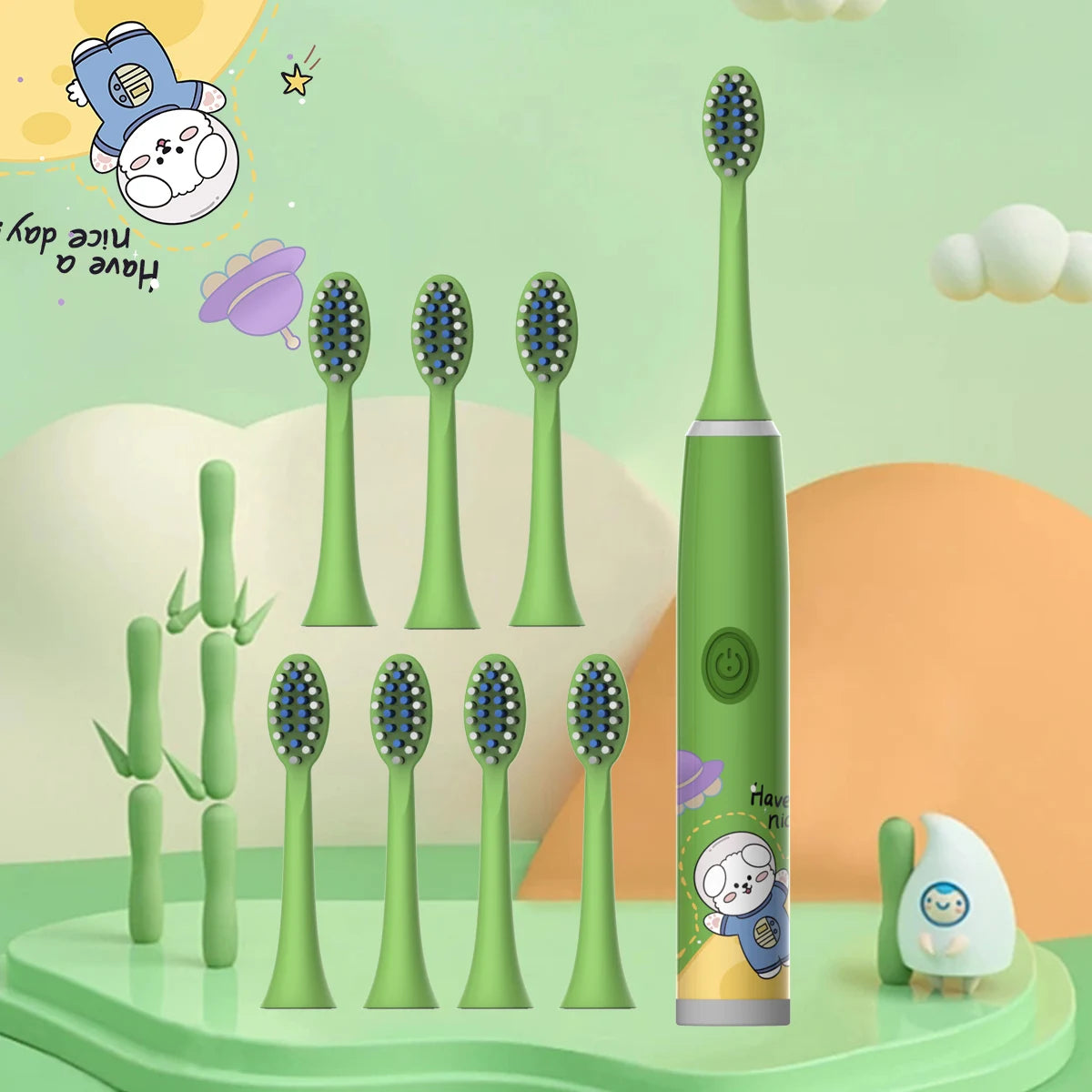 Cartoon Space Kids Electric Toothbrush & Soft Brush
