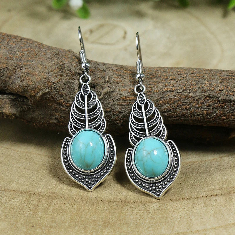 Boho Blue Stone Geometric Earrings for Women
