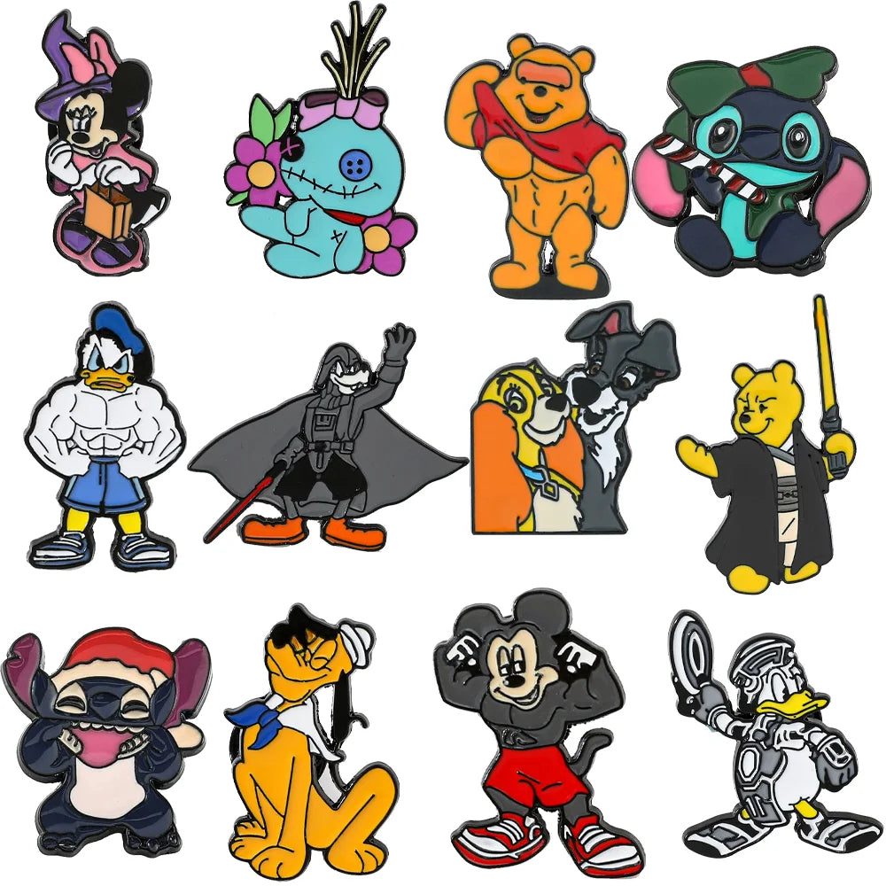 Charming Cartoon Character Enamel Pin Set - 12 Pieces