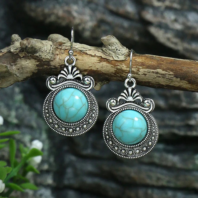 Boho Blue Stone Geometric Earrings for Women