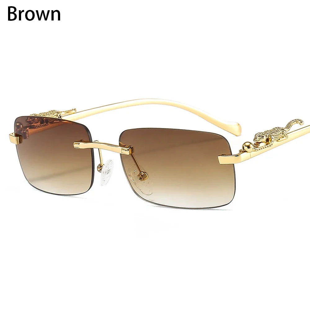 Rimless Retro Leopard Sunglasses UV400 Unisex