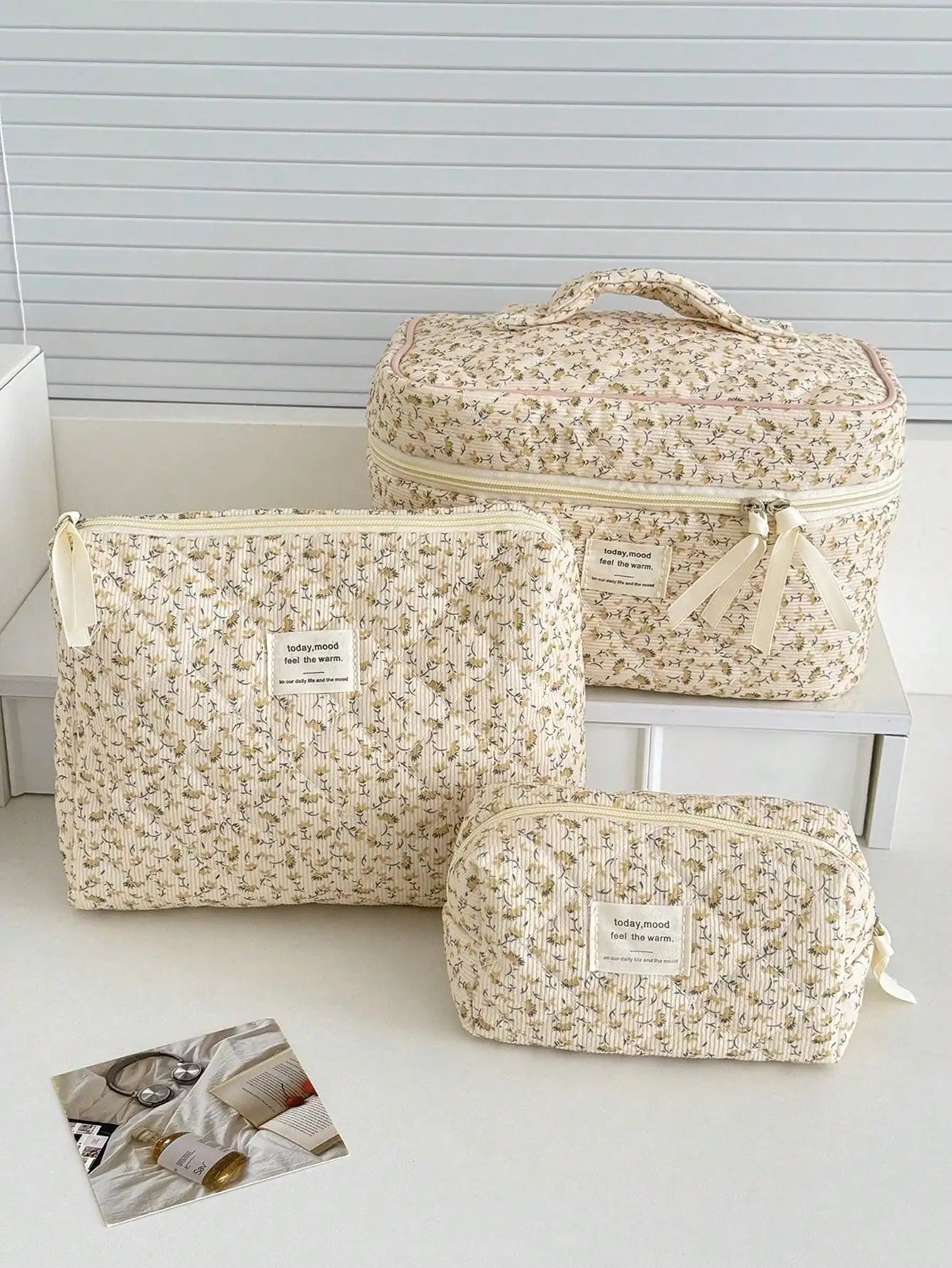 Trousse de Maquillage Velours Floral Multifonctionnelle