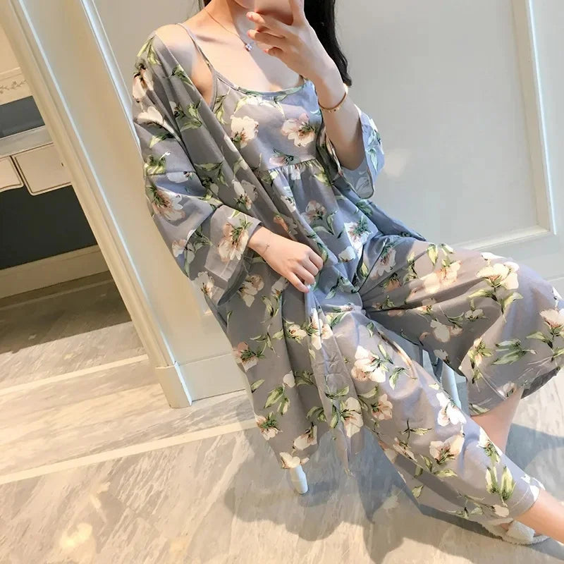 Pyjama Floral Élégant 3 Pièces Femme