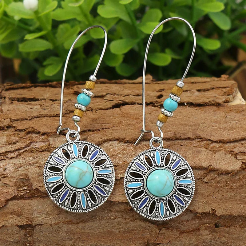 Boho Blue Stone Geometric Earrings for Women