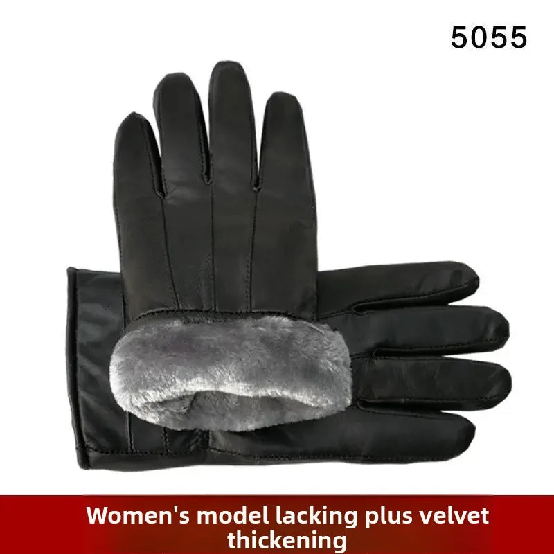 Gants en cuir polaire tactiles pour moto - Hiver chaud