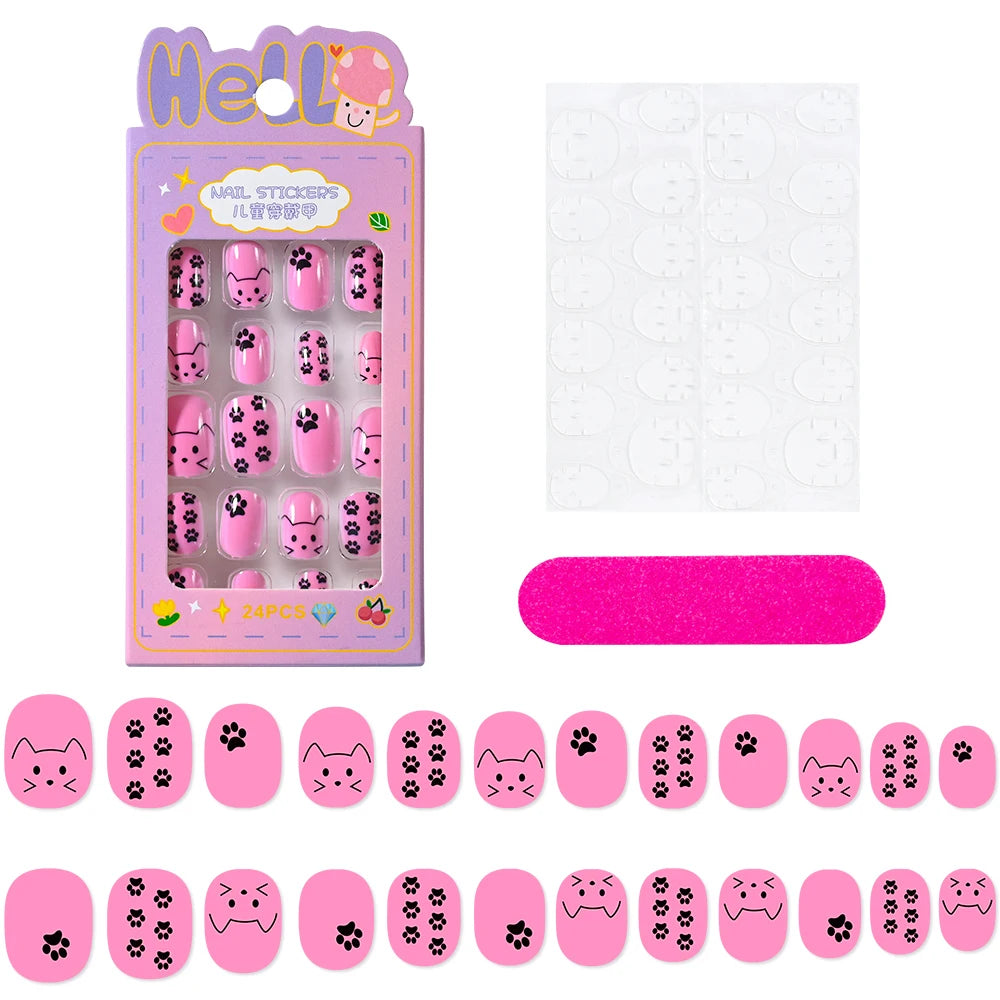 Kawaii Ongles Enfants - 24 Pièces Mignonnes