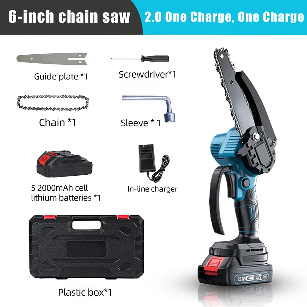 PowerCut Mini 21V Cordless Chainsaw 6” - Portable
