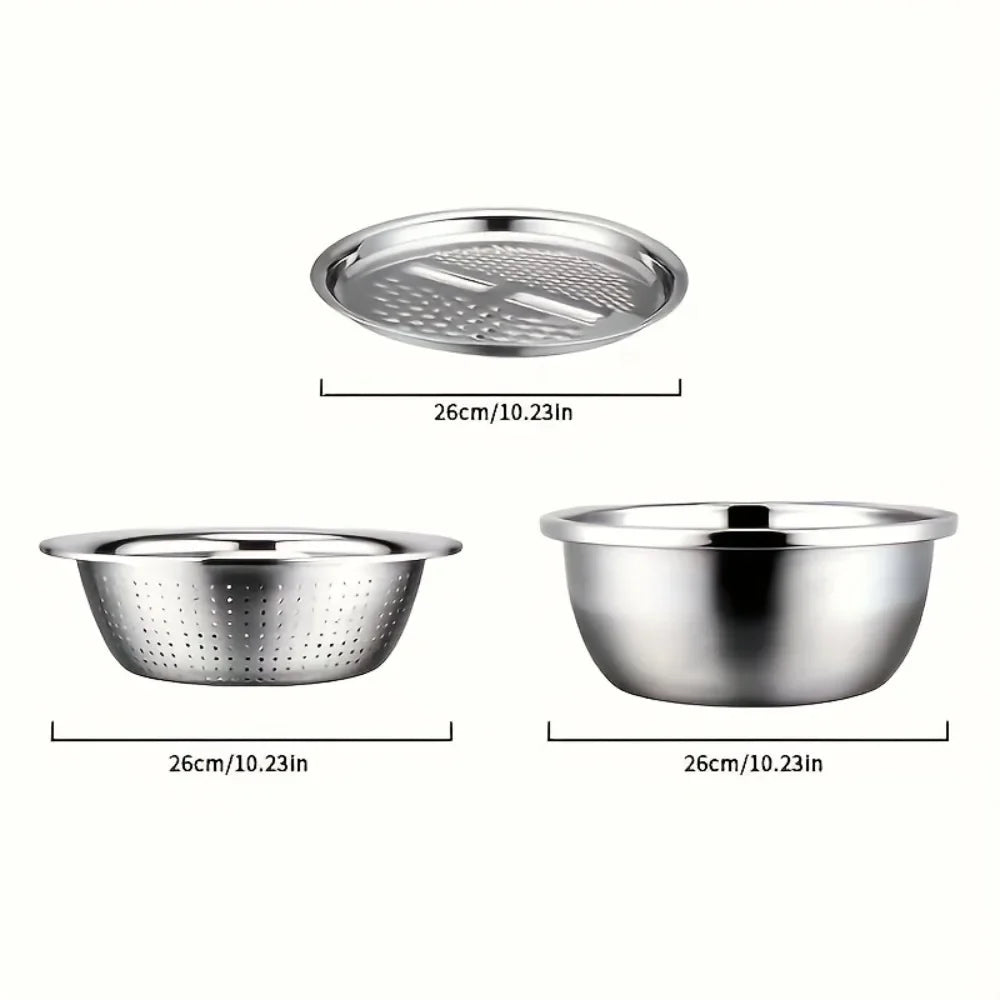 Passoire inox 3 pièces : laver et trancher facilement.