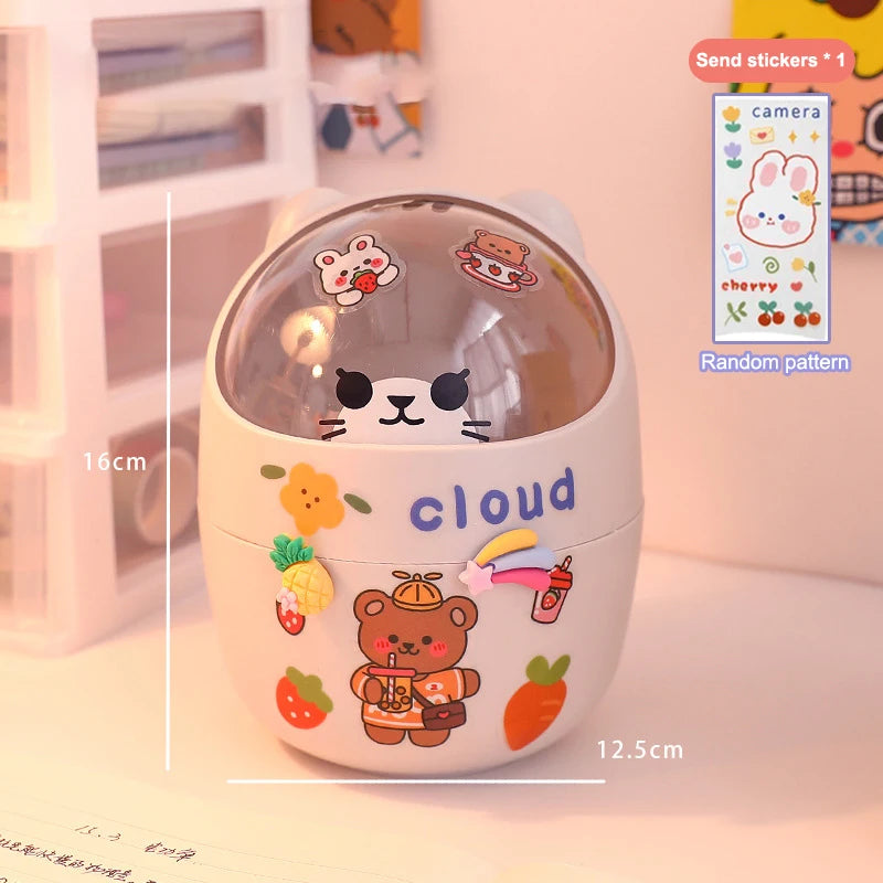 Kawaii Desk Bin & Organizer with Stickers