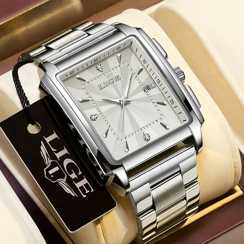 Montre LIGE Sport Luxe Carrée Étanche pour Hommes