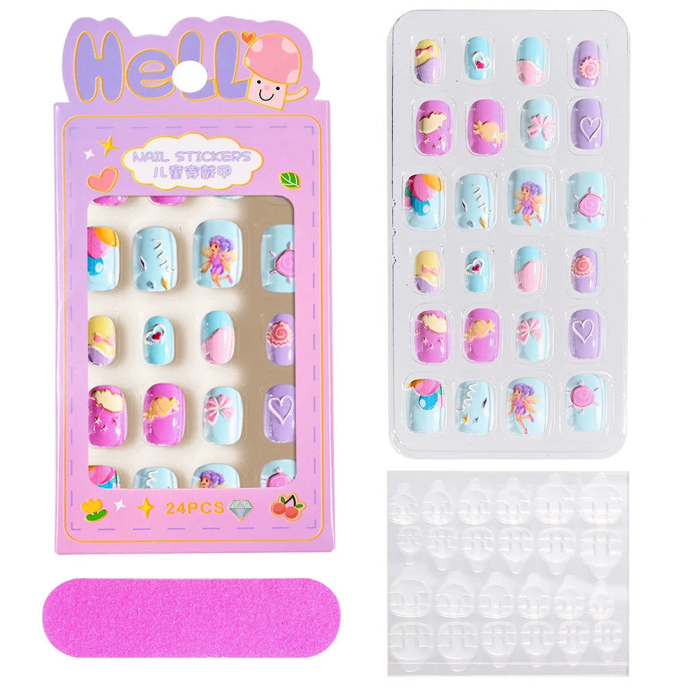 Kawaii Ongles Enfants - 24 Pièces Mignonnes
