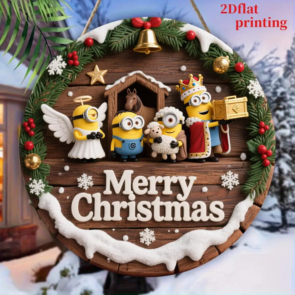 Panneau Noël Minions en bois pour déco festive