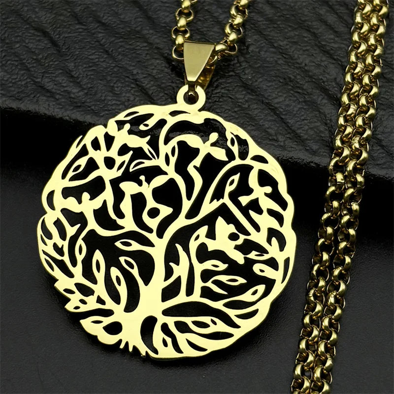Collier Arbre de Vie Noir en Acier Inoxydable