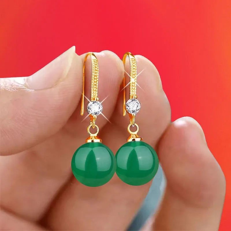 Trendy Pearl Drop Earrings - Red & Green Glam
