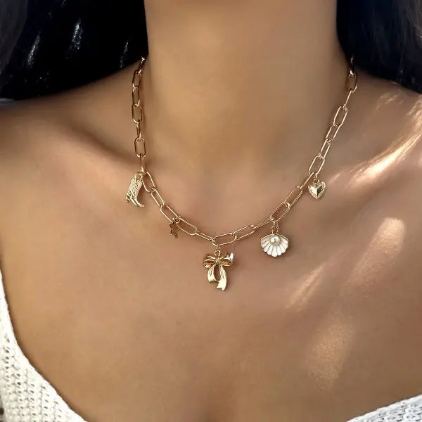 Starfish & Turtle Pendant Necklace - Beachy Elegance