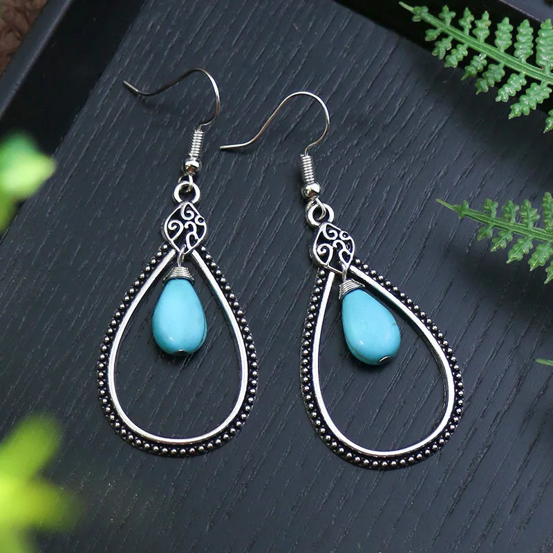 Boho Blue Stone Geometric Earrings for Women