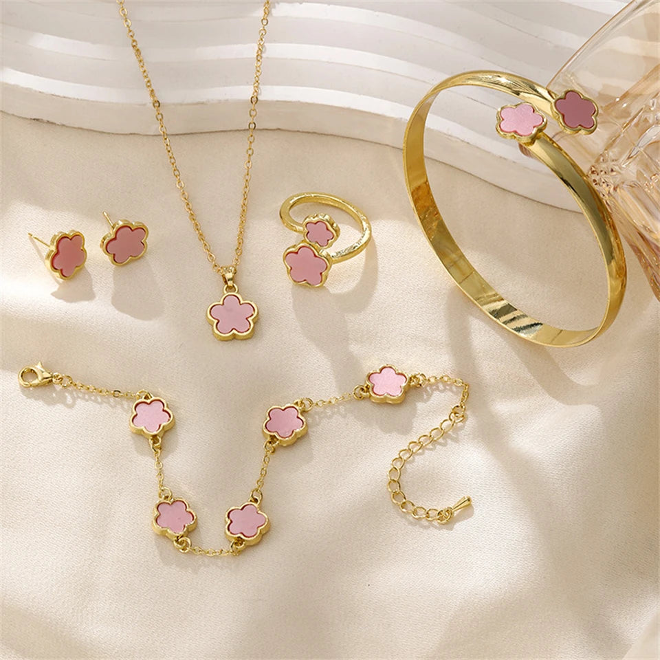 Set de Bijoux Fleur Éclat - 5 Pièces Élégantes