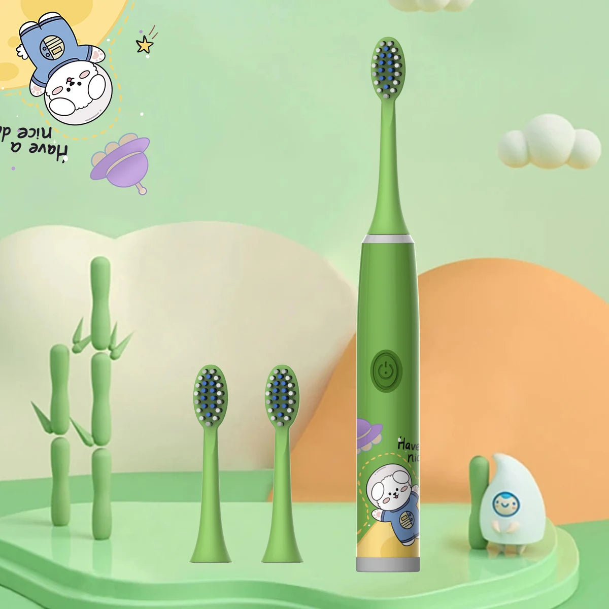 Cartoon Space Kids Electric Toothbrush & Soft Brush