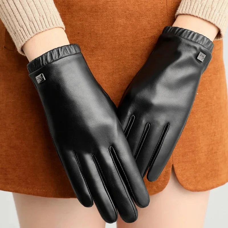 Gants en cuir polaire tactiles pour moto - Hiver chaud