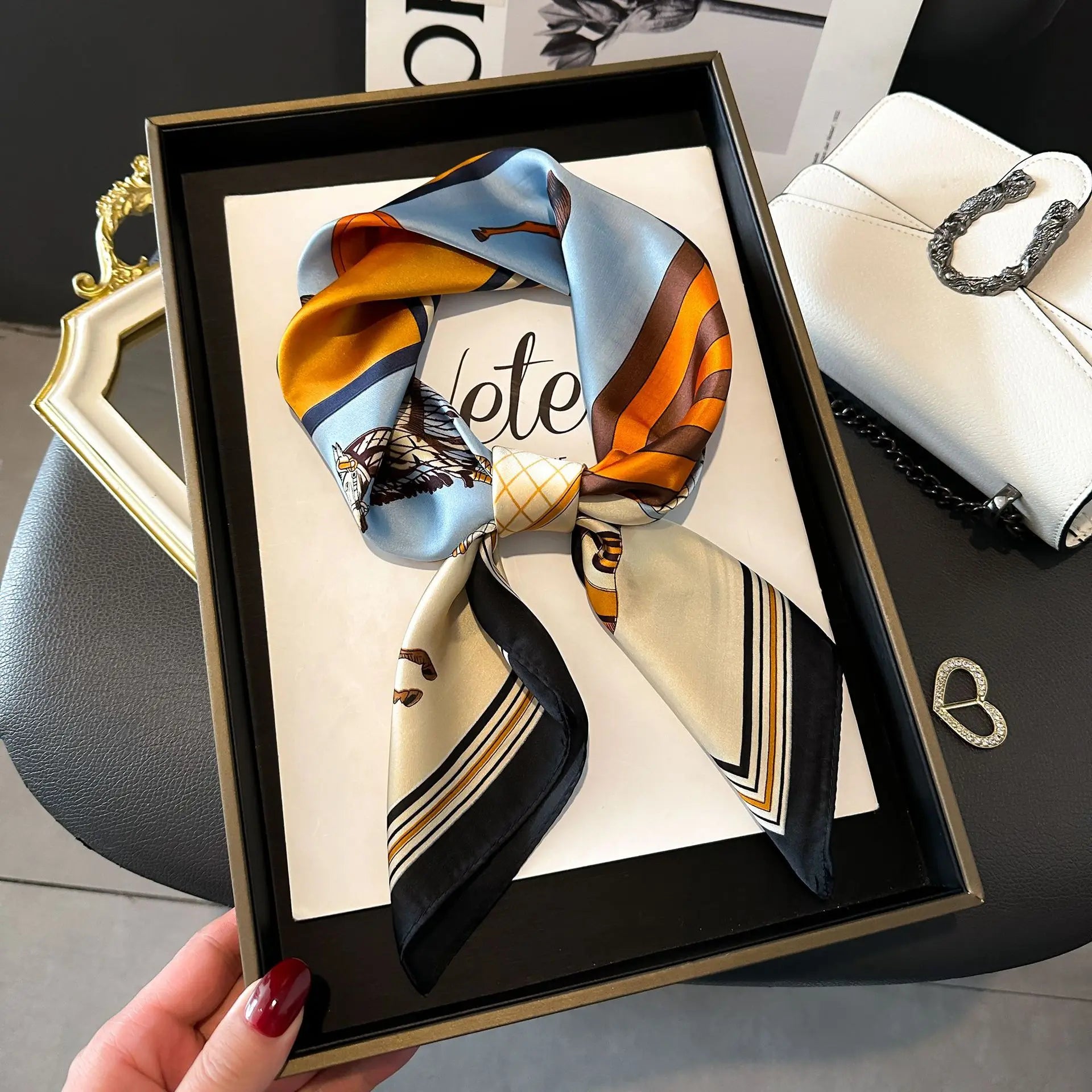 Silk Chic: Korean Floral Square Scarf 70x70cm