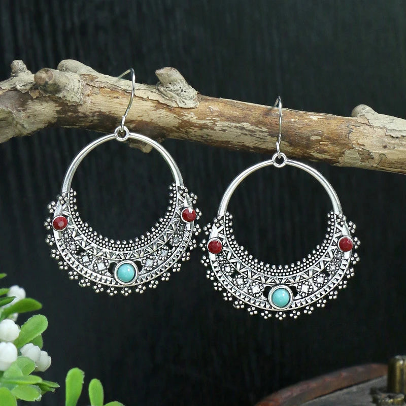 Boho Blue Stone Geometric Earrings for Women