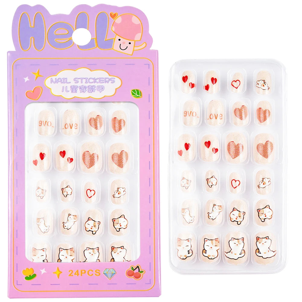 Kawaii Ongles Enfants - 24 Pièces Mignonnes