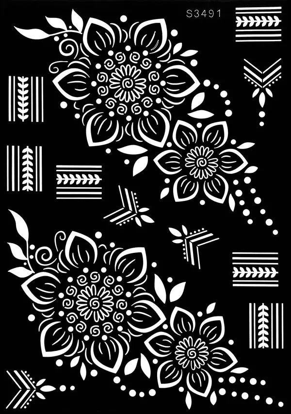 Pochoir Henné Fleurs - Tatouage Éphémère Réutilisable