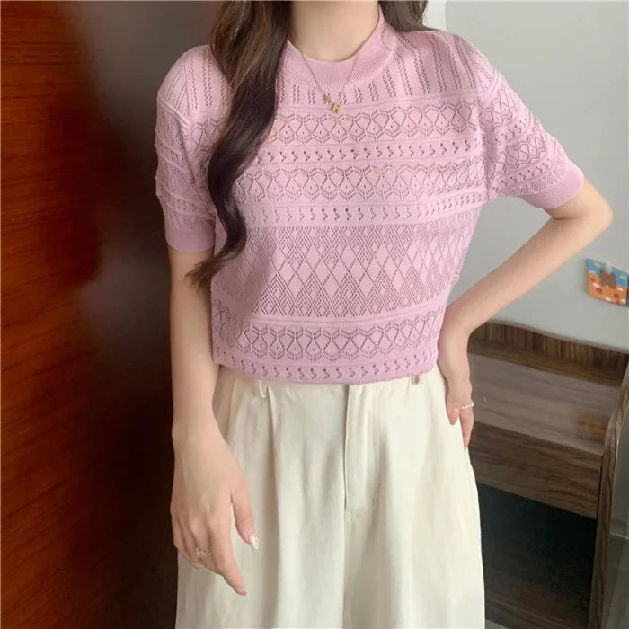 Chic Polo Crochet Tee: Summer Style for Women