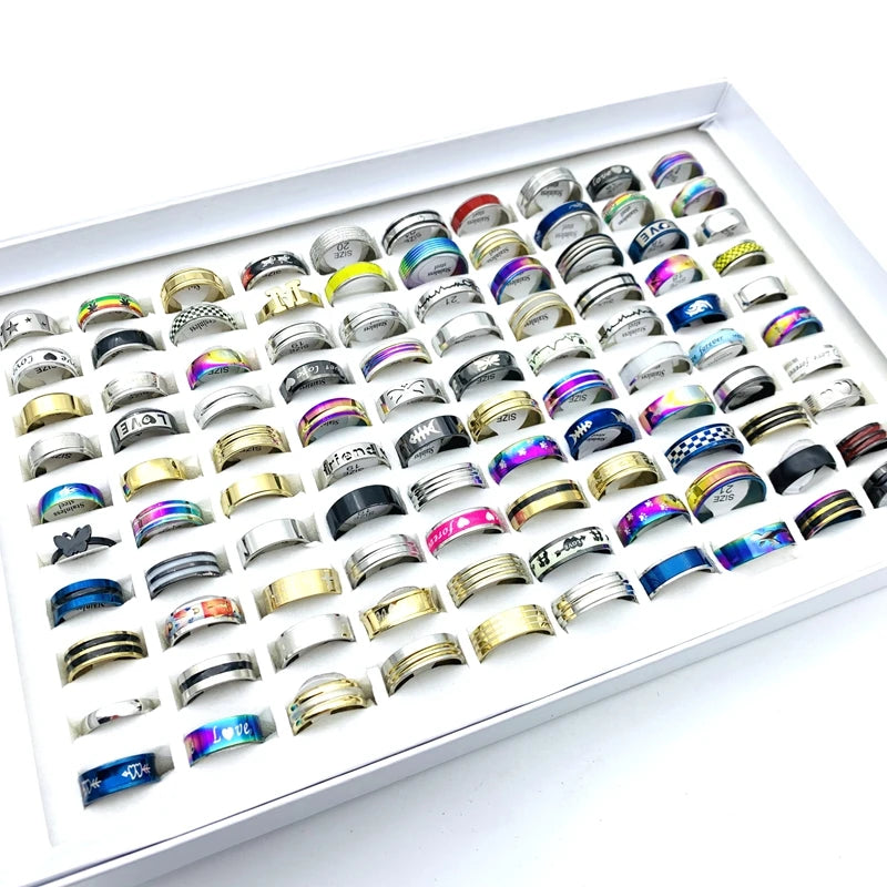 20-Piece Unisex Stainless Steel Ring Set - Trendy Mix