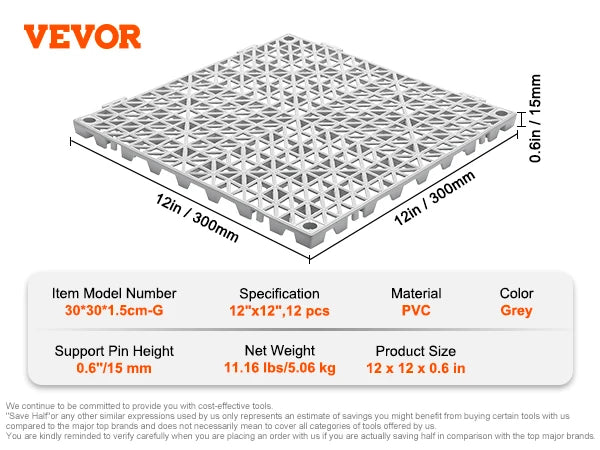 SucceBuy Carrelage PVC Antidérapant 12x12 Drainage