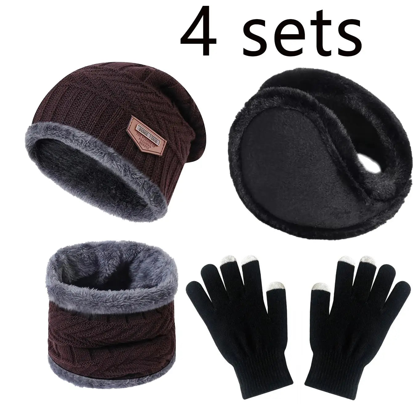 Ensemble Hiver 4 pièces: Bonnet, Écharpe, Gants