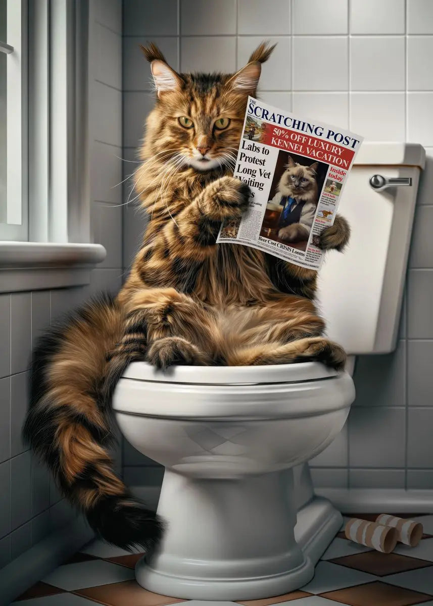 Chat Toilette: Toile de Lion et Chien Amusant