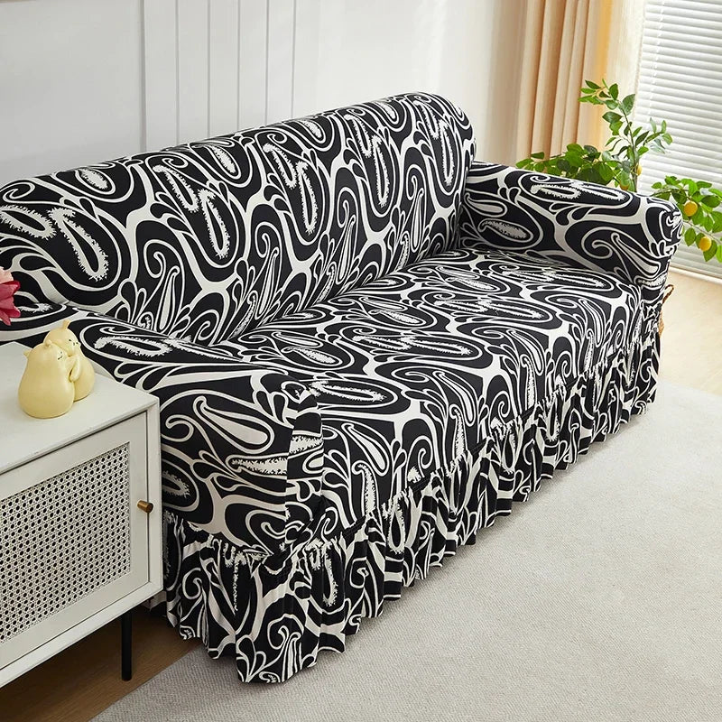 Floral Stretch Sofa Cover with Skirt - 1 Piece