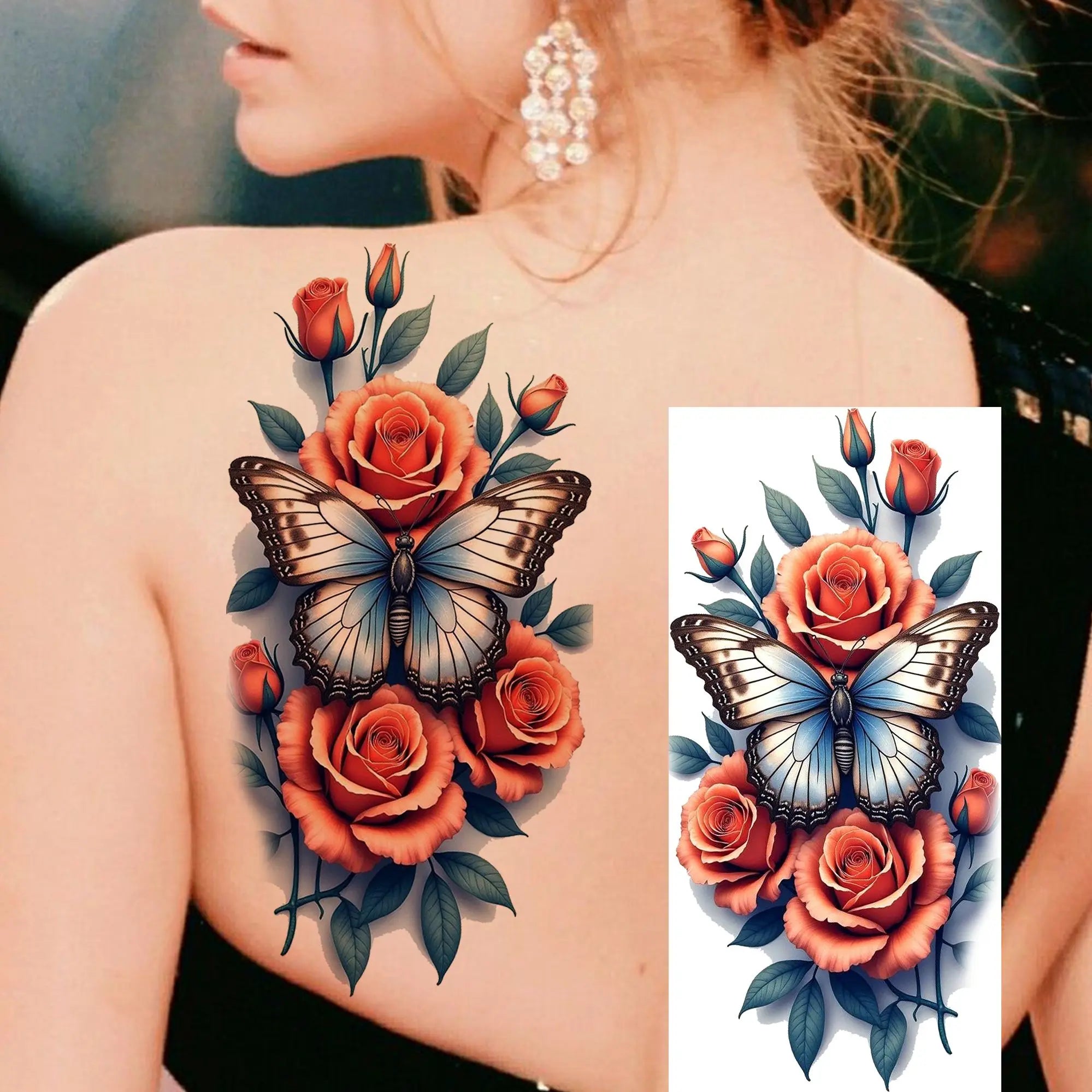 Tatouage Aquarelle Fleurs & Papillons - Femme Élégante