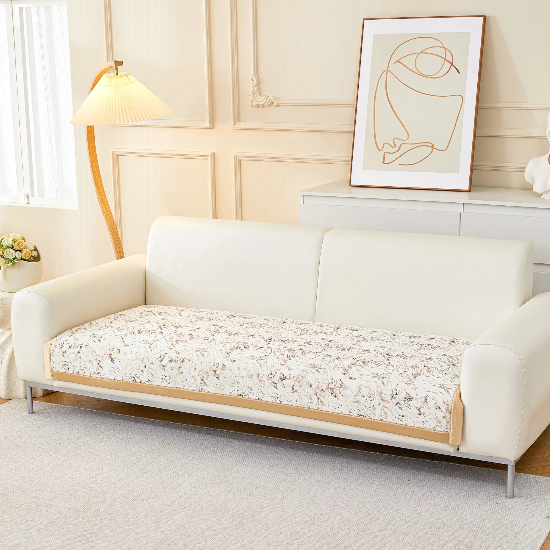 Velours Doré Antidérapant Housse Canapé 4 Saisons