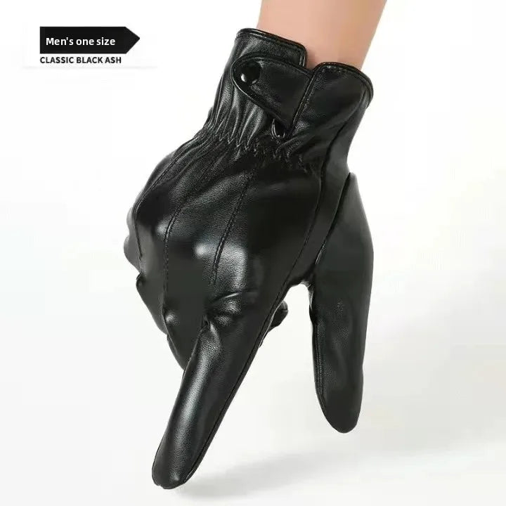 Gants en cuir polaire tactiles pour moto - Hiver chaud