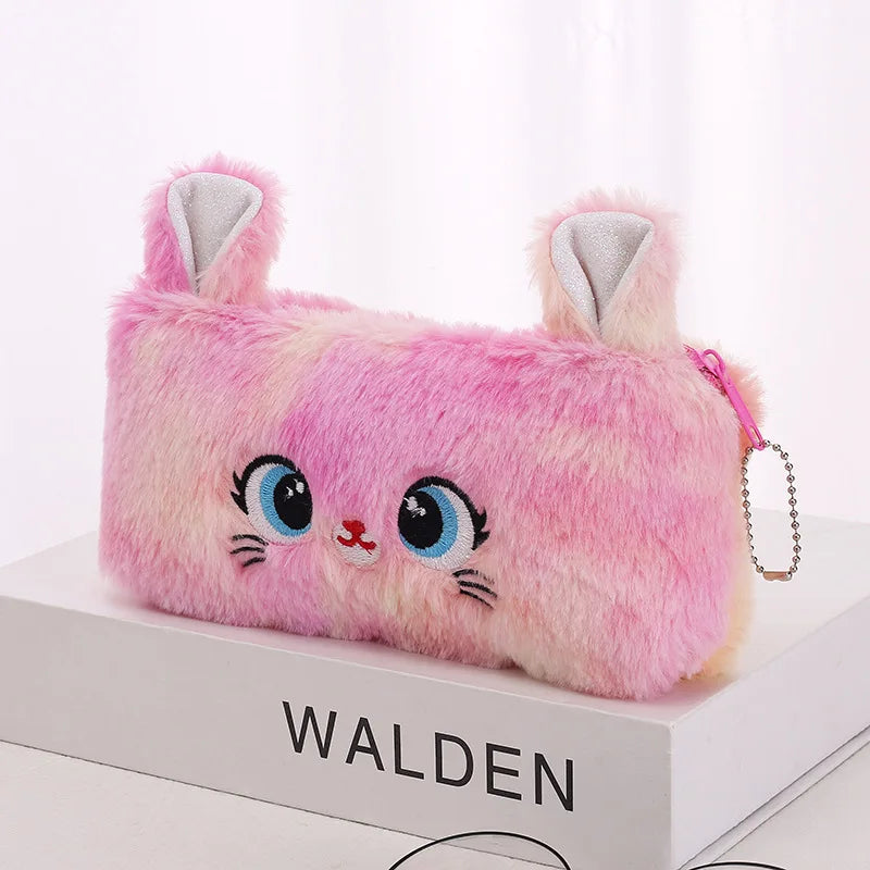 Cute Gradient Cat Pencil Case - Plush Gift for Students